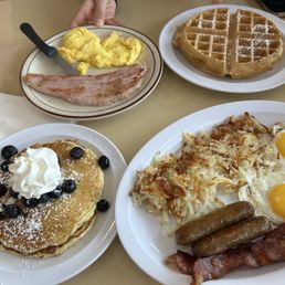 Waffle and ham plus scrambled egg!