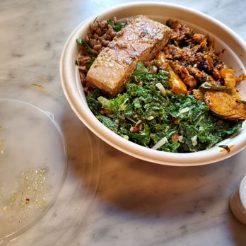 Dig Inn - Bowl w salmon, kale. Brussel sprouts on top of farro. Yum - New American Near Me - New York, New York Dig Inn - Bowl w salmon, kale. Brussel sprouts on top of farro. Yum - New American Near Me - New York, New York