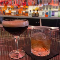 Espresso Martini and Buffalo Trace on the rocks