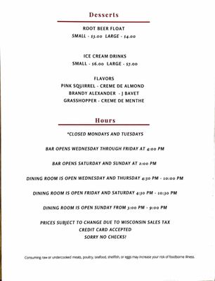 Menu photo 2 Old Abe's Supper Club Jim Falls, WI
