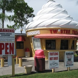 an ice cream shop with a cone on top an ice cream shop with a cone on top
