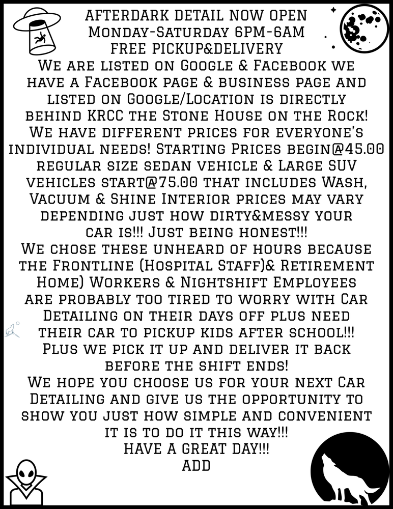 AFTERDARK DETAIL Updated April 2024 Request a Quote 764 Daniel