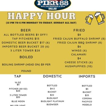 Pier 88 Boiling Seafood & Bar - Happy hour menu - Cajun/Creole Near Me - Dallas, Texas