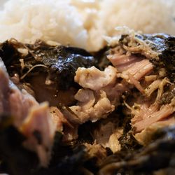 Ige's Lunchwagon & Catering - Laulau interior (small piece of salted butterfish and chunks of pork fat)