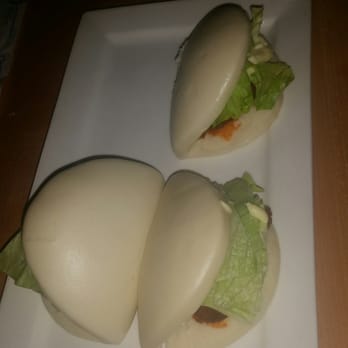 IPPUDO Westside - Hirata buns (2 pieces of steamed buns filled with chicken served with Ippudo original spicy buns sauce and mayo - Ramen Near Me - New York, New York IPPUDO Westside - Hirata buns (2 pieces of steamed buns filled with chicken served with Ippudo original spicy buns sauce and mayo - Ramen Near Me - New York, New York