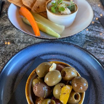 Black Rail Kitchen + Bar - Marinated olives and hummus - Mediterranean Near Me - Carlsbad, California