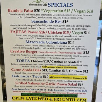 Creative Ideas Cafe - Menu - Colombian Near Me - San Francisco, California