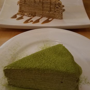 Prince Tea House - coffee crepe (top)/ matcha cake (bottom) - Tea Rooms Near Me - Flushing, New York