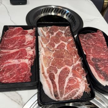 Let’s Pot - Left to right: A5 wagyu ribeye, kurabota pork, and American Kobe - Hot Pot Near Me - Sacramento, California Let’s Pot - Left to right: A5 wagyu ribeye, kurabota pork, and American Kobe - Hot Pot Near Me - Sacramento, California