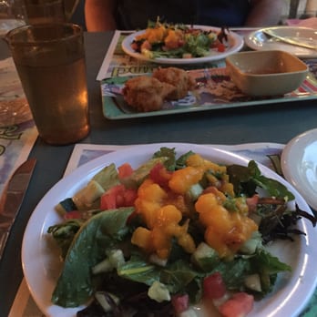 Bamboo Fire Cafe - Conch Fritters and salad, can't wait for the Jerk Chicken!! - Caribbean Near Me - Delray Beach, Florida