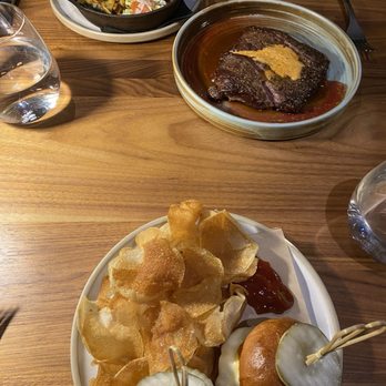 Level 5 Rooftop Restaurant - Bison Sliders & Skirt Steak with cheese enchilada - Cocktail Bars Near Me - Albuquerque, New Mexico