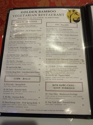 Menu photo 2 Golden Bamboo Vegetarian Restaurant San Jose, CA