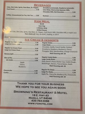 Menu photo 5 Browning's Restaurant and Motel Manila, UT