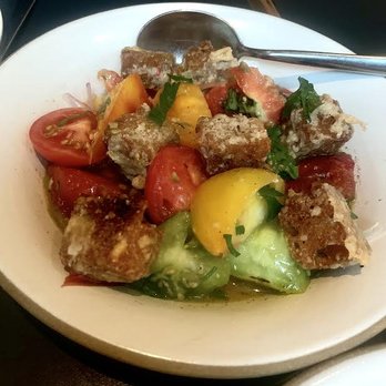 Loring Place - Heirloom tomatoes with parmesan croutons, lemon, chilis and herbs - Desserts Near Me - New York, New York Loring Place - Heirloom tomatoes with parmesan croutons, lemon, chilis and herbs - Desserts Near Me - New York, New York