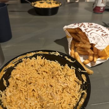 Shawarma Press - Full bowl Chicken, Rice, and TexMex sauce (extra)  Side of fries - Mediterranean Near Me - San Antonio, Texas