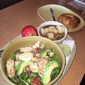 Panera Bread - Green Goddess Cobb salad with chicken, bland and flavorless bistro onion soup, asiago cheese bagel - Sandwiches Near Me - Lawrenceville, Georgia Panera Bread - Green Goddess Cobb salad with chicken, bland and flavorless bistro onion soup, asiago cheese bagel - Sandwiches Near Me - Lawrenceville, Georgia
