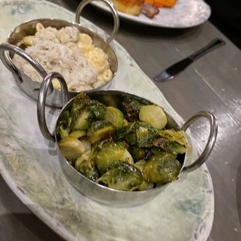 Hook & Barrel - Crab Mac and cheese; Brussels sprouts - Seafood Near Me - Myrtle Beach, South Carolina