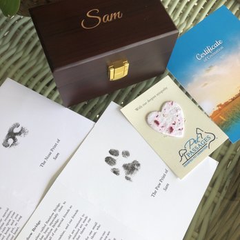 Pet Passages - Melbourne, FL - His nose and paw print, the rainbow bridge poem, the certificate and a pretty little heart. - Pet Cremation Services Near Me - Melbourne, Florida Pet Passages - Melbourne, FL - His nose and paw print, the rainbow bridge poem, the certificate and a pretty little heart. - Pet Cremation Services Near Me - Melbourne, Florida
