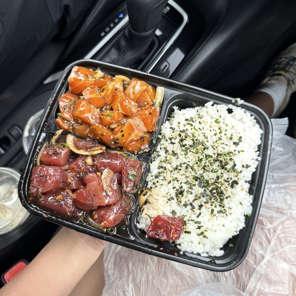 Ahi Hawaiian (bottom left), Salmon Poke (top left) Ahi Hawaiian (bottom left), Salmon Poke (top left)