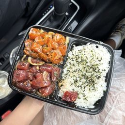 Ahi Hawaiian (bottom left), Salmon Poke (top left) Ahi Hawaiian (bottom left), Salmon Poke (top left)