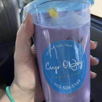 Cup O' Joy Teahouse - Large taro milk tea with tapioca pearls - Bubble Tea Near Me - Tyler, Texas