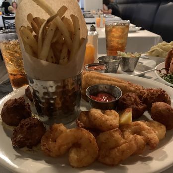 Salt 64 - Flounder shrimp crab fritters and truffle fries - New American Near Me - Oak Island, North Carolina Salt 64 - Flounder shrimp crab fritters and truffle fries - New American Near Me - Oak Island, North Carolina