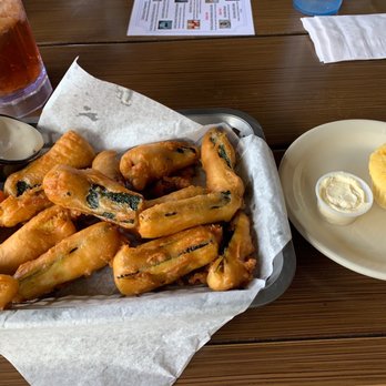 Macky's Grill - Fried zucchini & homemade corn bread muffin with honey butter   Zucchini - Burgers Near Me - Payson, Arizona