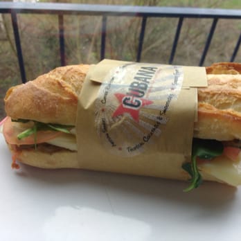 Cubana - £3 artisan baguette: hard goats cheese, grilled red pepper and rocket on sourdough baguette - Cuban Near Me - Smithfield, XGL Cubana - £3 artisan baguette: hard goats cheese, grilled red pepper and rocket on sourdough baguette - Cuban Near Me - Smithfield, XGL