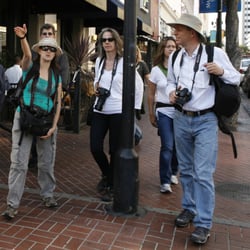 Founder and Guide Julie in the Gaslamp Quarter, telling stories about San Diego's sordid past