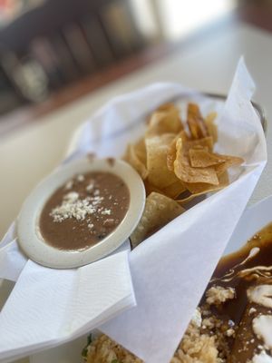Photo of El Rincon Restaurant - San Ysidro, CA, US. Homemade, Tortilla Chips & Refried Beans