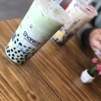 Sharetea - matcha milk and regular milk tea! both with super fresh bubbles and pudding (s/o to the iphone 7+ depth effect) - Coffee & Tea Near Me - Plano, Texas Sharetea - matcha milk and regular milk tea! both with super fresh bubbles and pudding (s/o to the iphone 7+ depth effect) - Coffee & Tea Near Me - Plano, Texas