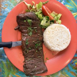 Steak with rice and beans
