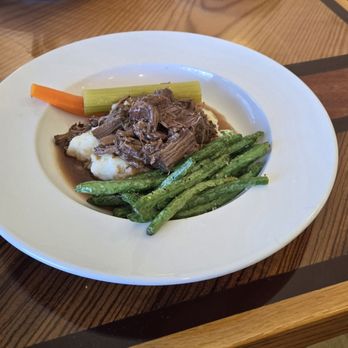 Lyncoya Cafe - Pot Roast-- Braised Beef with seasoned Rich Broth, Roasted Vegetables over Mashed Potatoes - Cafes Near Me - Hendersonville, Tennessee