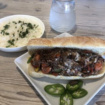 Baklava House - Cheesesteak Sandwich with rice. - Armenian Near Me - Fresno, California