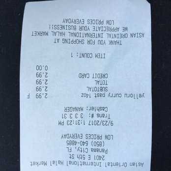 Asian Market - a receipt for a restaurant - International Grocery Near Me - Panama City, Florida Asian Market - a receipt for a restaurant - International Grocery Near Me - Panama City, Florida