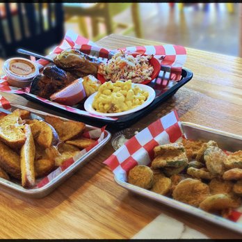 Waldo's Chicken and Beer - 1/2 fire roasted chicken with fried pickles, wedges, macaroni, and cole slaw - Chicken Shop Near Me - Tulsa, Oklahoma Waldo's Chicken and Beer - 1/2 fire roasted chicken with fried pickles, wedges, macaroni, and cole slaw - Chicken Shop Near Me - Tulsa, Oklahoma