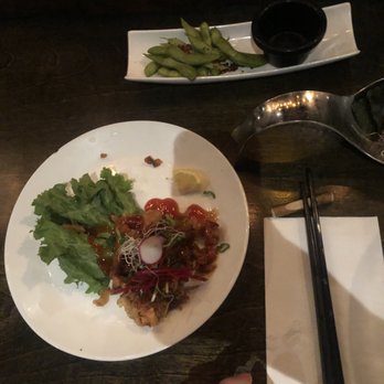 Sake Bar Kushi - Free food green beans (edamame) with chicken with nice sauce :) - Japanese Near Me - Toronto, Ontario