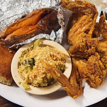 Stephanie's Restaurant - Chicken wings, sweet potato, cornbread, and chicken, cheese, and broccoli casserole - American Near Me - Greensboro, North Carolina