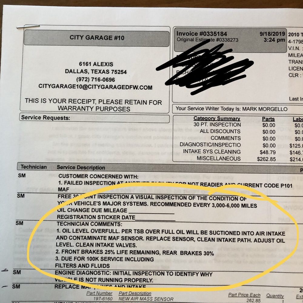 Take 5 Oil Change - Take 5 caused $850 damage. mechanic dianosed that Maf sensor was damaged due to excess oil getting suctioned into air intake. - Oil Change Stations Near Me - Richardson, Texas Take 5 Oil Change - Take 5 caused $850 damage. mechanic dianosed that Maf sensor was damaged due to excess oil getting suctioned into air intake. - Oil Change Stations Near Me - Richardson, Texas