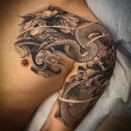 Snake and Peonies Tattoo Snake and Peonies Tattoo