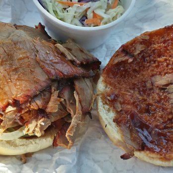 The Hut - BBQ beef sandwich unlidded. - Barbeque Near Me - Sulphur, Louisiana