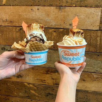 Sweet Republic - Campfire S'more Sundae (left) and Double Trouble Sundae (right). The best ice cream in Arizona! - Ice Cream & Frozen Yogurt Near Me - Phoenix, Arizona Sweet Republic - Campfire S'more Sundae (left) and Double Trouble Sundae (right). The best ice cream in Arizona! - Ice Cream & Frozen Yogurt Near Me - Phoenix, Arizona
