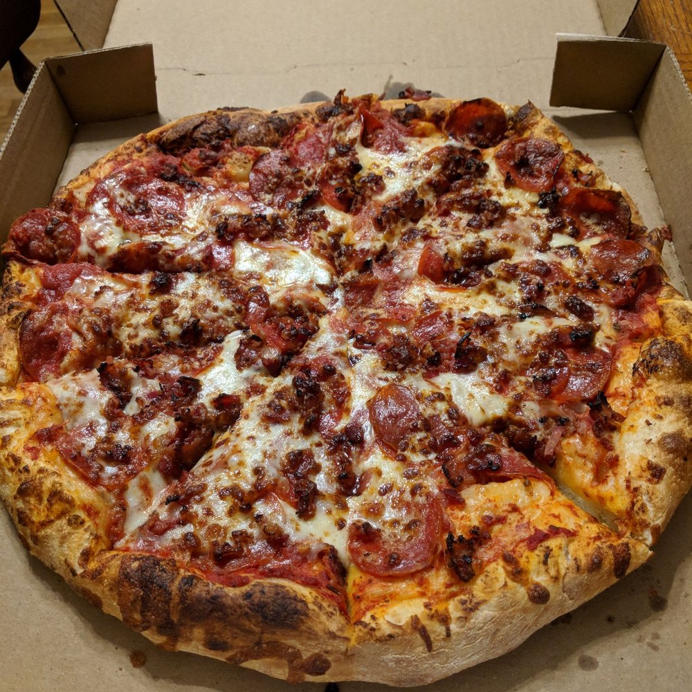 Pepperoni, bacon, and extra cheese Pepperoni, bacon, and extra cheese
