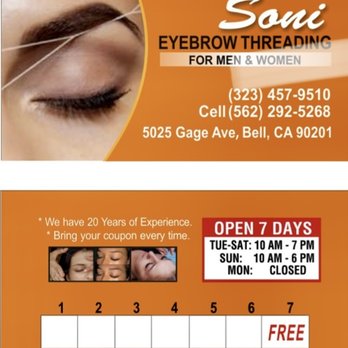 Soni Eyebrow Threading - PUNCH CARD - Threading Services Near Me - Bell Gardens, California Soni Eyebrow Threading - PUNCH CARD - Threading Services Near Me - Bell Gardens, California