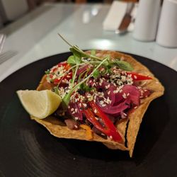 The Greedy Goose - Soy, sesame and ginger tuna tostada