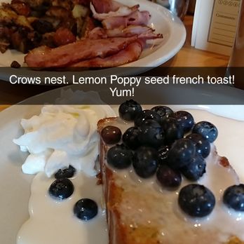 Crow's Nest - Lemon Poppy Seed French Toast with blue berries and ham and potatoes! - Breakfast & Brunch Near Me - Kalamazoo, Michigan Crow's Nest - Lemon Poppy Seed French Toast with blue berries and ham and potatoes! - Breakfast & Brunch Near Me - Kalamazoo, Michigan
