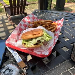 Pimento cheese burger with fries. Had to take the picture quick before it was devoured! Pimento cheese burger with fries. Had to take the picture quick before it was devoured!