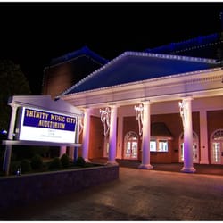 Night shot of the entrance into the live tapings.