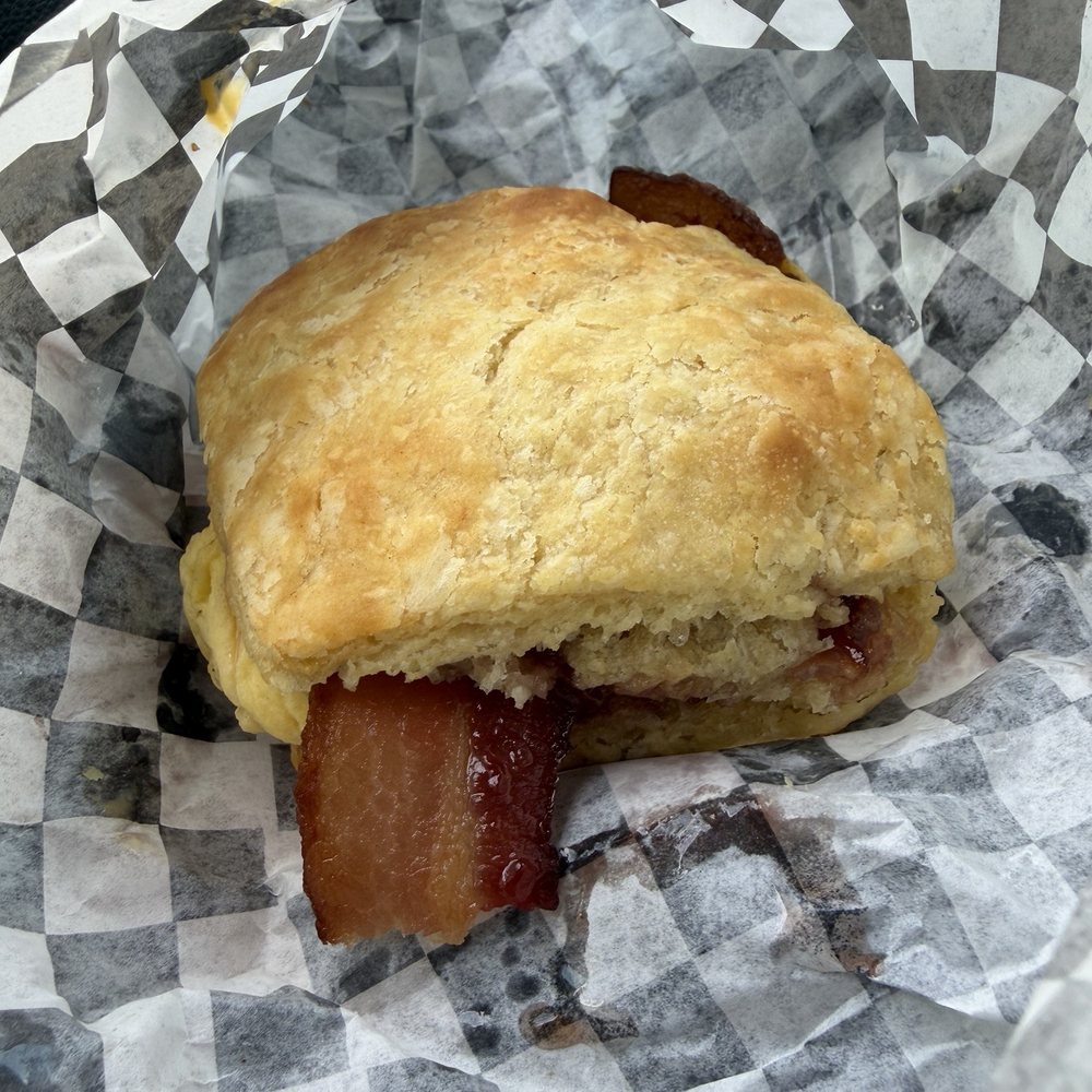 Bacon, egg, and cheese w/ strawberry jam Bacon, egg, and cheese w/ strawberry jam