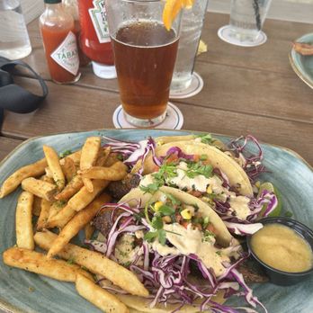 Nick's Kitchen and Beach Bar - Blackened fish tacos! 3 good size tacos! Very well seasoned. - Seafood Near Me - Galveston, Texas